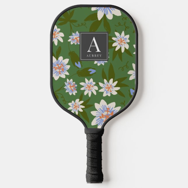 Raquette De Pickleball Blanc Floral Motif Vert (Recto)