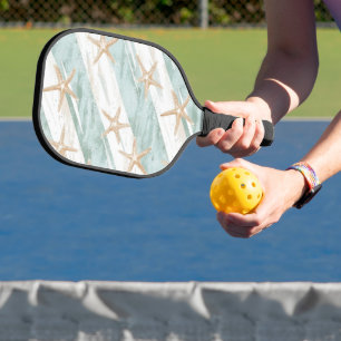 Raquette De Pickleball Bleu Blanc Océan Plage Rayures Étoile de mer