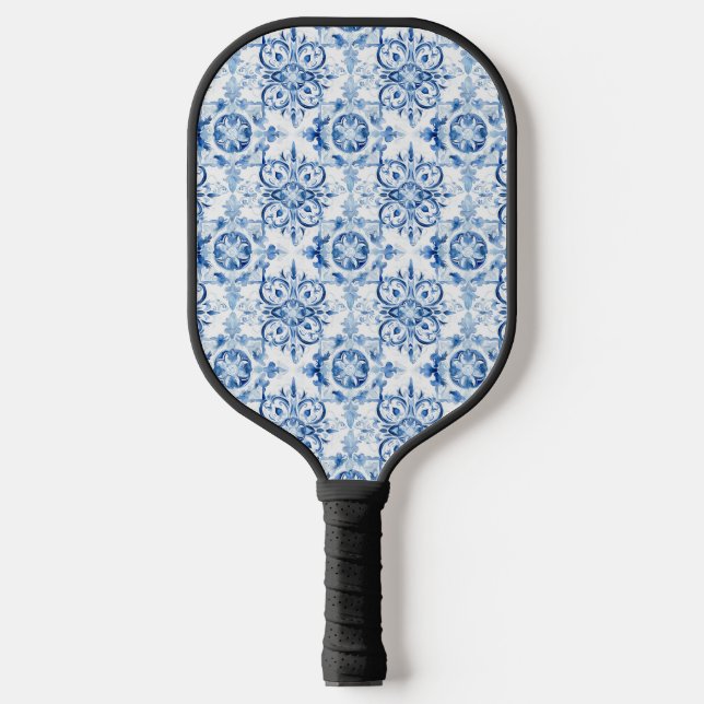 Raquette De Pickleball Bleu et blanc Italien aquarelle carreaux motif (Recto)