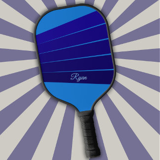Raquette De Pickleball Bleu foncé rayures et votre nom sur bleu