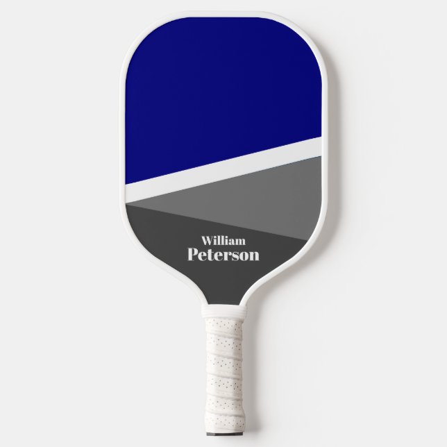 Raquette De Pickleball Bleu gris de la marine moderne Nom personnalisé (Recto)