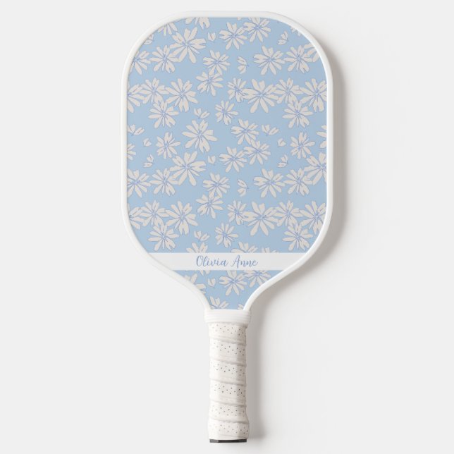 Raquette De Pickleball Bleu marguerite motif floral Nom personnalisé mign (Recto)