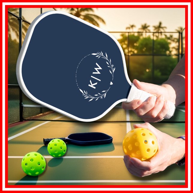 Raquette De Pickleball Bleu marine et blanc | Monogramme initiales modern (Navy Blue and White | Modern Initials Monogram Pickleball Paddle)