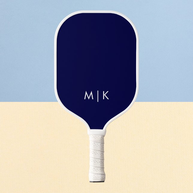 Raquette De Pickleball Bleu Nuit et Blanc | Monogramme Moderne (Créateur téléchargé)