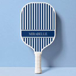 Raquette De Pickleball Bleu Nuit Nautical Simple Rayé Moderne Personnalis