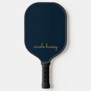 Raquette De Pickleball Bleu Nuit Or Script Monogramme Moderne Élégant