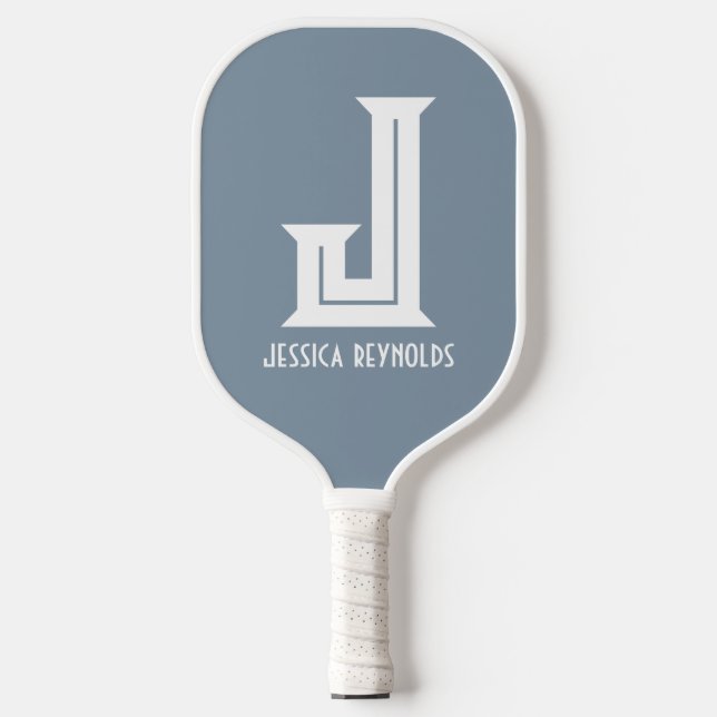 Raquette de Pickleball Bleu Poussiéreux Monogramme (Recto)