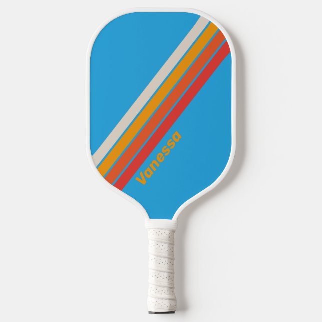 Raquette De Pickleball Bleu Surf Délavé Rayé avec Nom (Recto)