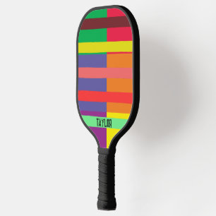 Raquette De Pickleball Bloc de couleur Bande Nom du monogramme Arc-en-cie