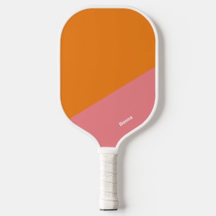 Raquette De Pickleball Bloc De Couleurs Rose Et Orange Avec Nom