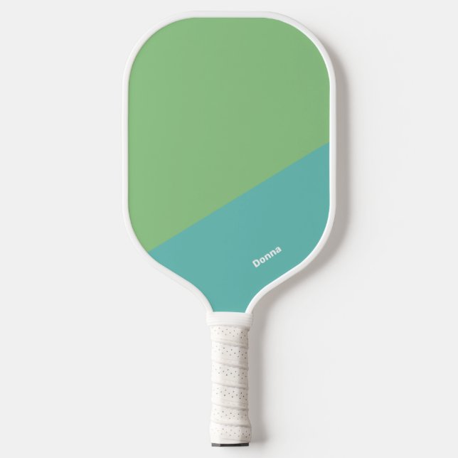 Raquette De Pickleball Bloc De Couleurs Vert Et Bleu Avec Nom (Recto)