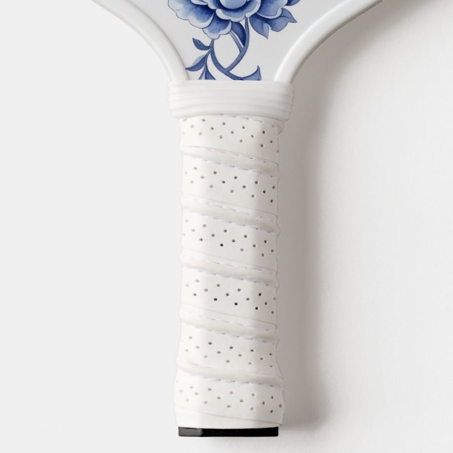 Raquette De Pickleball Blue and White Chinoiserie Floral Monogram Pickleb (Poignée)