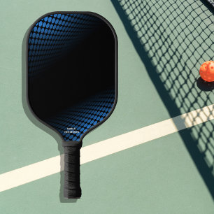 Raquette De Pickleball Blue Black Abstract Halftone Dots Custom Text
