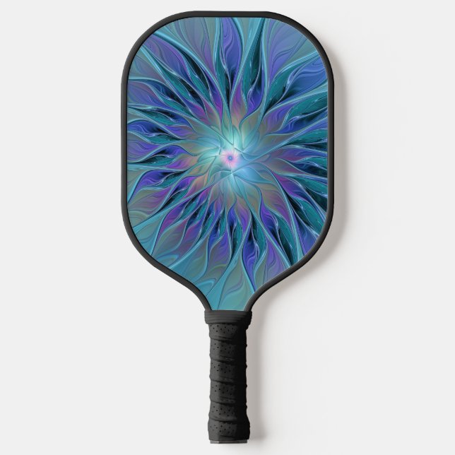 Raquette De Pickleball Blue Purple Flower Dream Abstrait Fractal Art (Recto)