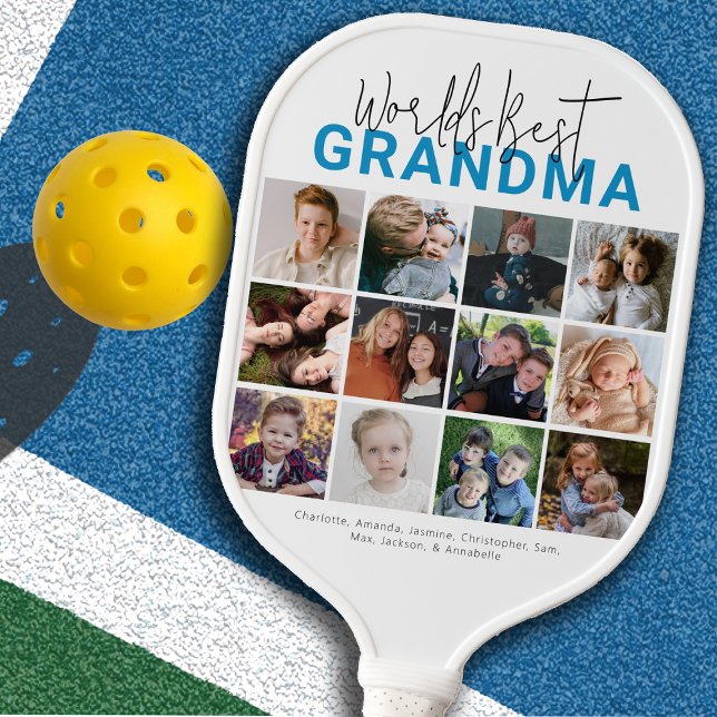 Raquette De Pickleball Blue Worlds Best Grand-mère | Collage de photos (Créateur téléchargé)