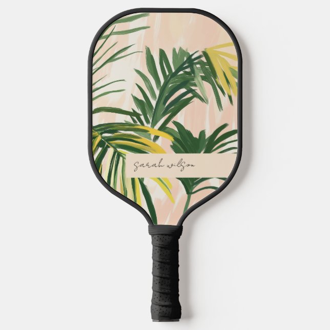 Raquette De Pickleball Boho Blush Green Tropical Palm Plage Feuille (Recto)