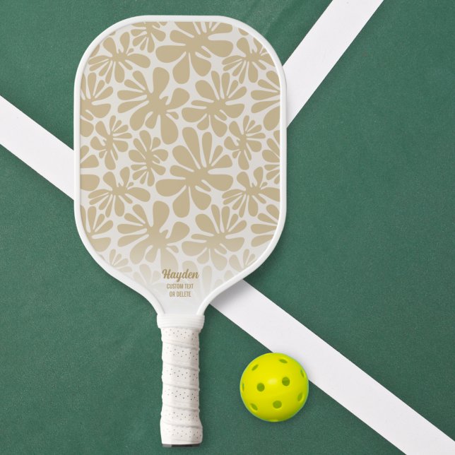 Raquette De Pickleball Boho Chic Tan Floral Motif Texte Personnalisé (Créateur téléchargé)