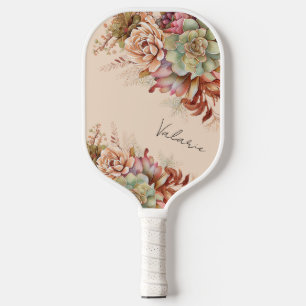 Raquette De Pickleball Boho Desert Succulent Cactus Monogramme