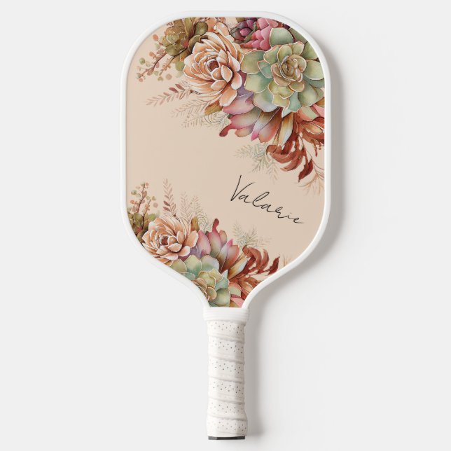 Raquette De Pickleball Boho Desert Succulent Cactus Monogramme (Recto)