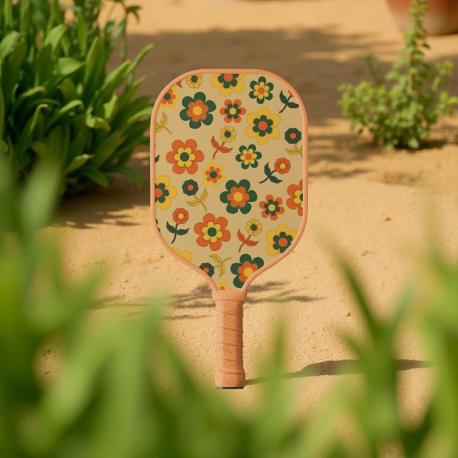 Raquette De Pickleball Boho Floral Brown & Beige Botanique Printemps été (Créateur téléchargé)