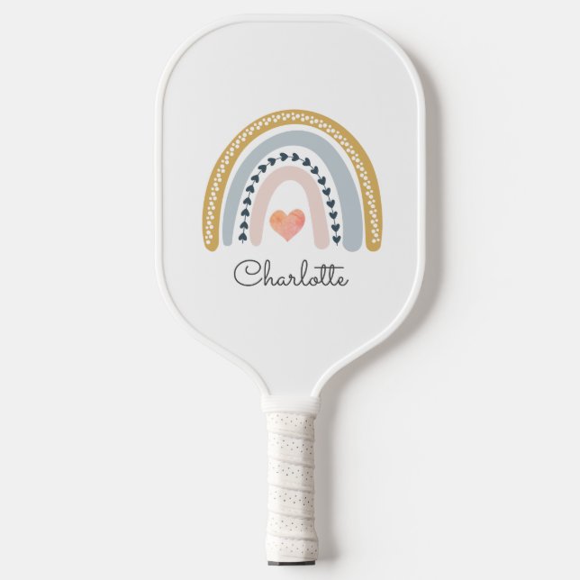 Raquette De Pickleball Boho Rainbow Pink Heart Personnalisé (Recto)