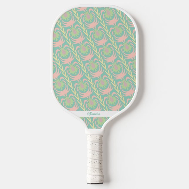 Raquette De Pickleball Boho rose vert Floral Folal Motif Personnalisé (Recto)