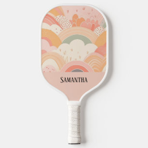 Raquette De Pickleball Boho Sunset Peach & Pink Abstrait Personnalisé