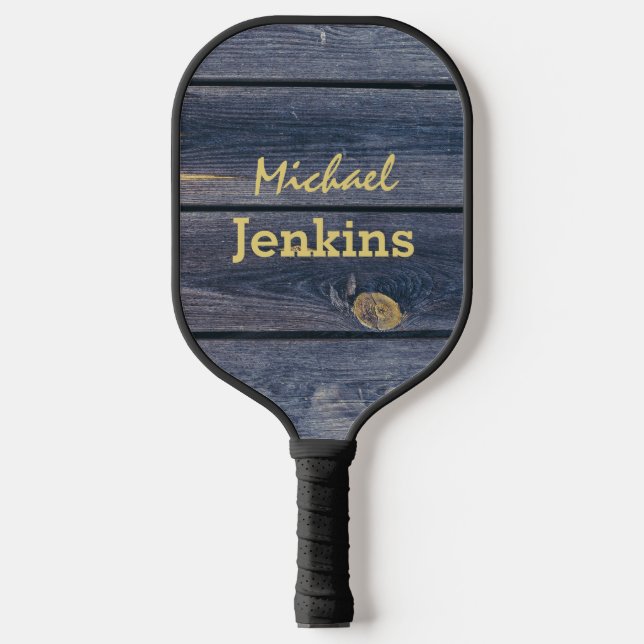 Raquette De Pickleball Bois Bleu Rustique | Monogramme Moderne (Recto)