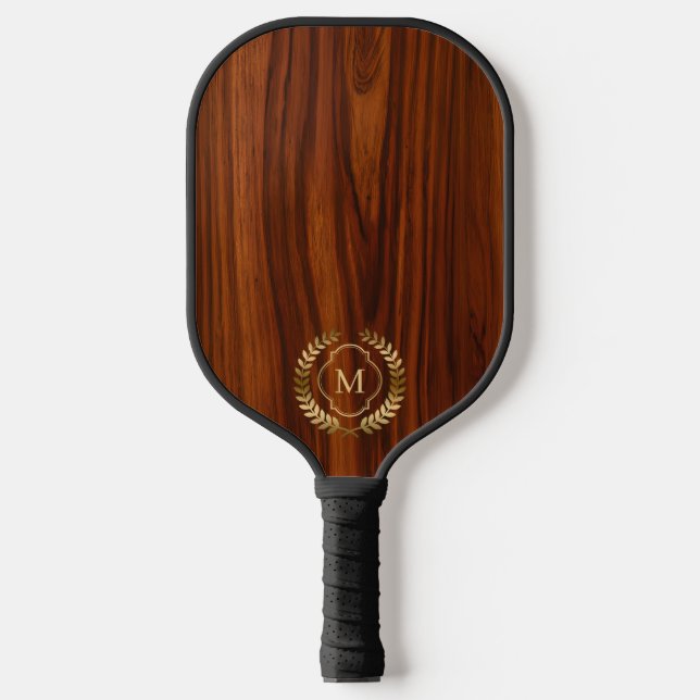 Raquette De Pickleball Bois foncé acajou en or badge monogramme (Recto)