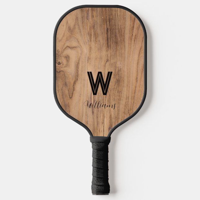 Raquette De Pickleball Bois rustique Monogramme moderne (Recto)
