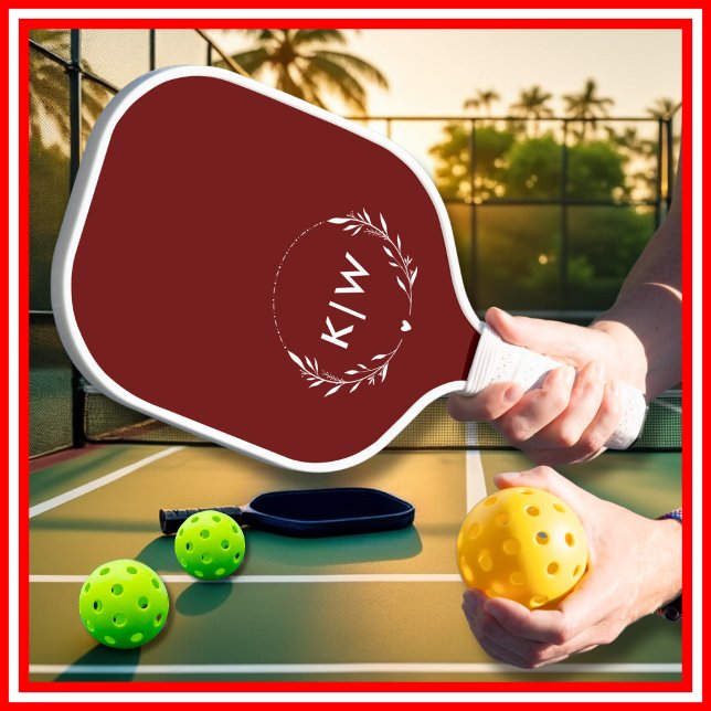 Raquette De Pickleball Bordeaux et Blanc | Monogramme des initiales moder (Créateur téléchargé)