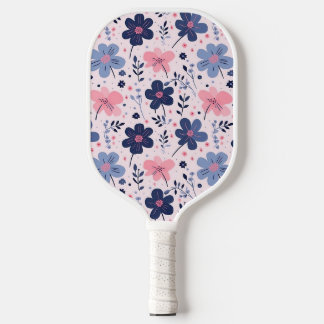 Raquette De Pickleball Botanical Pink And Blue Flowers Nature Print