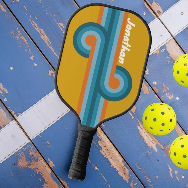 Raquette De Pickleball Boucle rayée rétro avec nom (Créateur téléchargé)