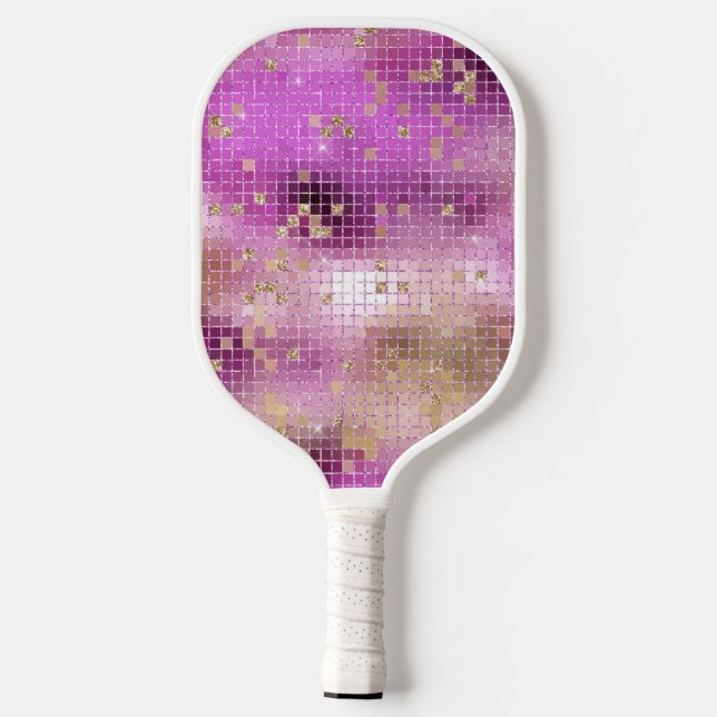 Raquette De Pickleball Boule à facettes disco Or Violet Rétro 70's (Verso)