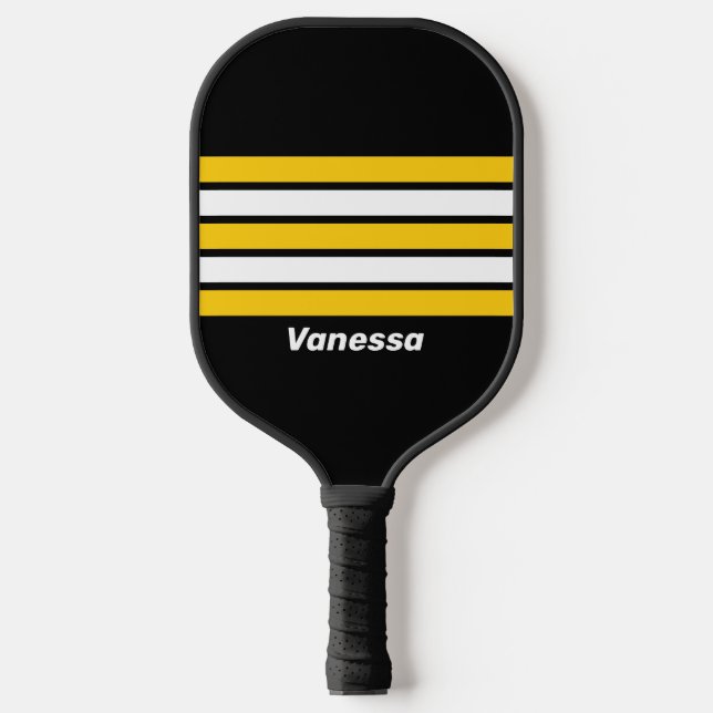Raquette De Pickleball Bourdon Nostalgique à travers les rayures avec nom (Recto)