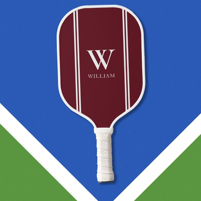 Raquette De Pickleball Bourgogne moderne Nom initial Monogramme (Créateur téléchargé)