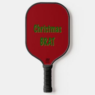 Raquette De Pickleball Brai d'or vert de la forêt de Noël sur Crimson rou