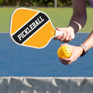 Raquette De Pickleball Bright Golden Yellow Black Diagonal Racing Stripes
