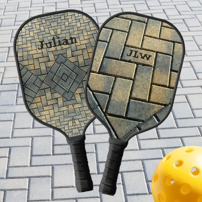 Raquette De Pickleball brique jaune et motif gris personnalisé (Créateur téléchargé)