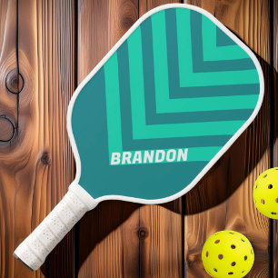 Raquette De Pickleball Brise de Plage Sarcelle Vintage Chevron avec Nom