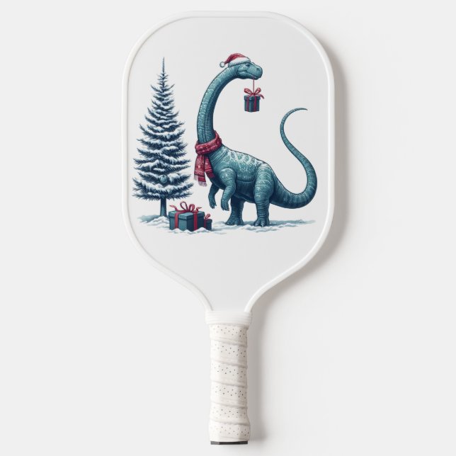 Raquette De Pickleball Brontosaurus dinosaure de Noël (Recto)