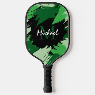 Raquette De Pickleball Brosse nuances de nom vert avec monogramme