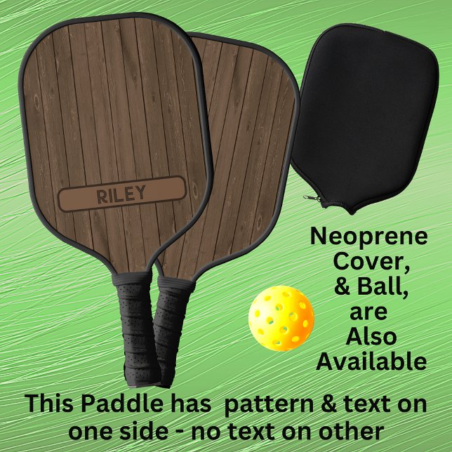 Raquette De Pickleball Brown Faux Wood Panel Add Name Monogram Team (Créateur téléchargé)