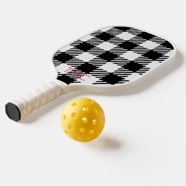 Raquette De Pickleball Buffalo Plaid Black White Red Initiales Sports (Mise en page 2)
