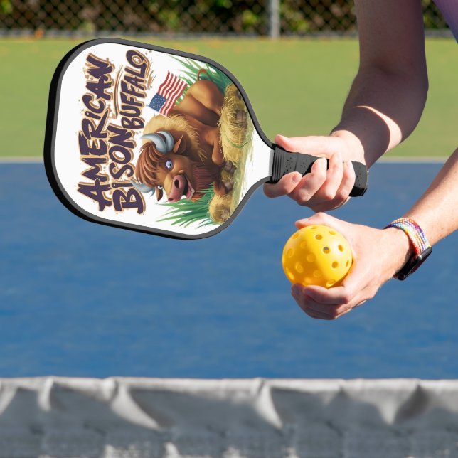 Raquette De Pickleball Buffle de bison américain avec drapeau américain (Insitu)