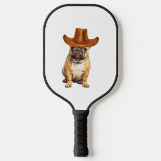 Raquette De Pickleball Bulldog portant un Casquette de cowboy