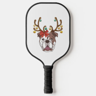 Raquette De Pickleball Bulldog With Antlers For Christmas