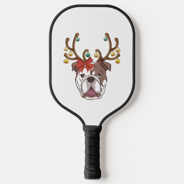 Raquette De Pickleball Bulldog With Antlers For Christmas (Recto)