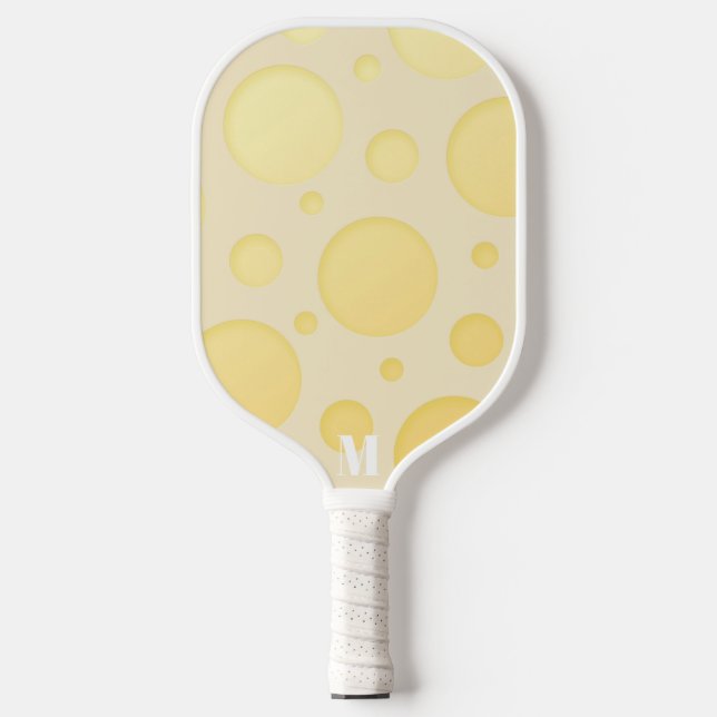 Raquette De Pickleball Bulles jaunes et blanches Monogramme moderne (Recto)