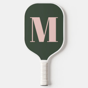 Raquette De Pickleball Cadeau Moderne Rose et Vert Monogramme pour Elle